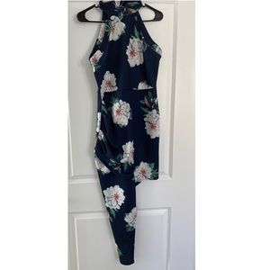 Floral Halter Dress with an angles cut